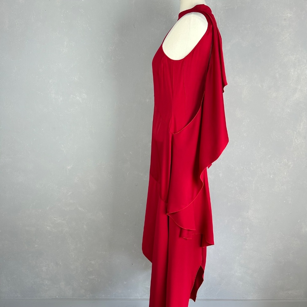 Antonio Berardi midi dress size 10 IT 46 red asymmetrical hem high neck ruffled - Picture 10 of 16